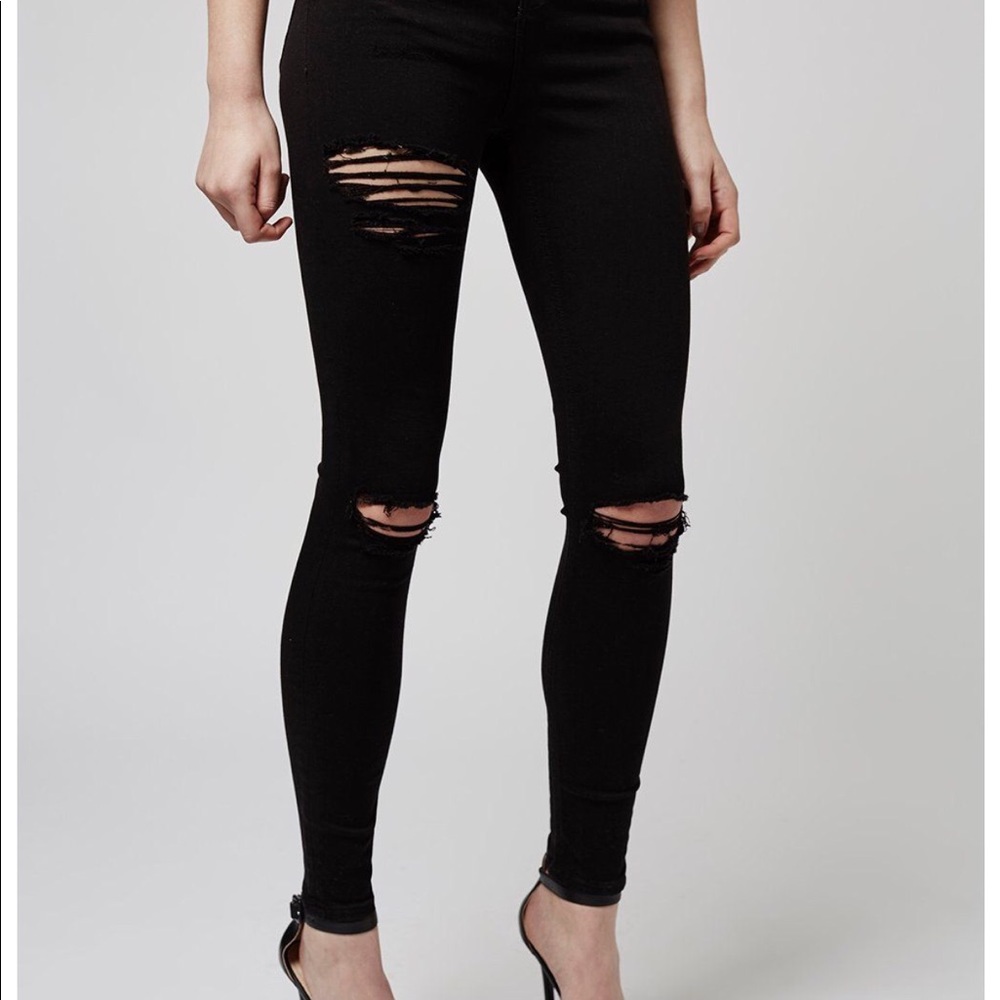 Topshop high waist Jaime gray moto jeans